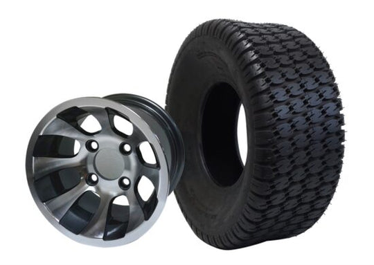 SGC 10" Revolver Machined/Gunmetal Wheel - Aluminum Alloy / STEELENG 22"x9.5"-10" Turf Tire Tires Combo - Set of 4