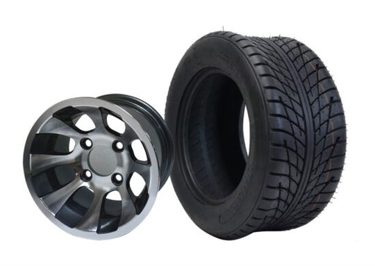 SGC 10" Revolver Machined/Gunmetal Wheel - Aluminum Alloy / STEELENG 205/50-10 Low Profile Tire DOT Approved Tires Combo - Set of 4