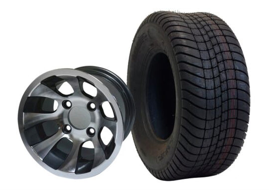 SGC 10" Revolver Machined/Gunmetal Wheel - Aluminum Alloy / STEELENG 205/65-10 Comfort Ride Street Tire DOT approved Tires Combo - Set of 4