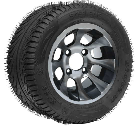 SGC 10" Revolver Machined/Gunmetal Wheel - Aluminum Alloy / STEELENG 205/50-10 QH Low Profile Tire DOT Approved Tires Combo - Set of 4