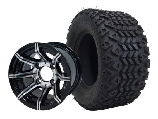 SGC 10" Spider Machined/Black Wheel - Aluminum Alloy / STEELENG 20"x10"-10" All Terrain Tire DOT approved Tires Combo - Set of 4
