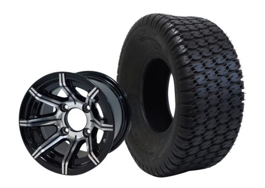 SGC 10" Spider Machined/Black Wheel - Aluminum Alloy / STEELENG 22"x9.5"-10" Turf Tire Tires Combo - Set of 4
