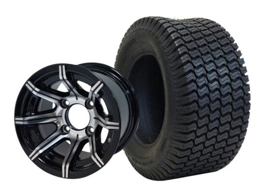 SGC 10" Spider Machined/Black Wheel - Aluminum Alloy / STEELENG 20"x8"-10" Turf Tire Tires Combo - Set of 4