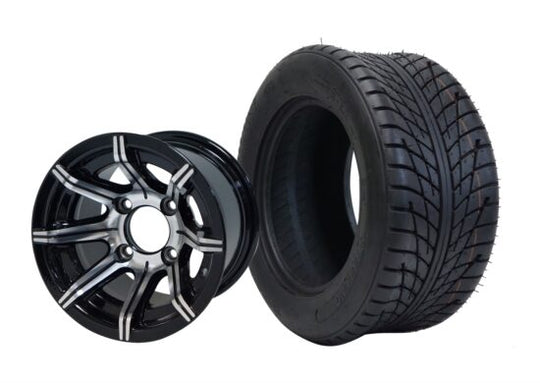 SGC 10" Spider Machined/Black Wheel - Aluminum Alloy / STEELENG 205/50-10 Low Profile Tire DOT Approved Tires Combo - Set of 4