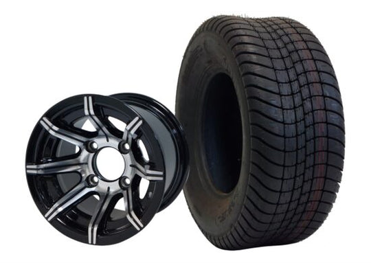 SGC 10" Spider Machined/Black Wheel - Aluminum Alloy / STEELENG 205/65-10 Comfort Ride Street Tire DOT approved Tires Combo - Set of 4