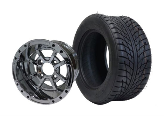 SGC 10" Storm Trooper Chrome Wheel - Aluminum Alloy / STEELENG 205/50-10 Low Profile Tire DOT Approved Tires Combo - Set of 4