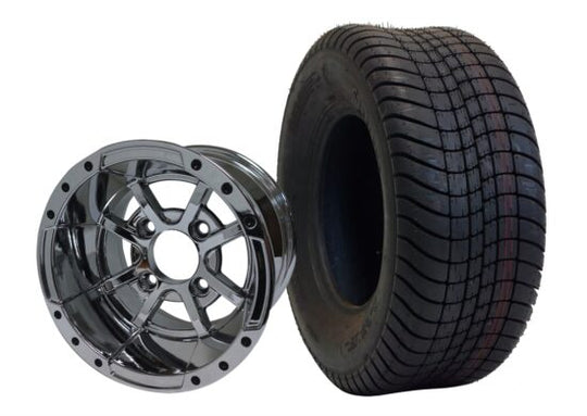 SGC 10" Storm Trooper Chrome Wheel - Aluminum Alloy / STEELENG 205/65-10 Comfort Ride Street Tire DOT approved Tires Combo - Set of 4