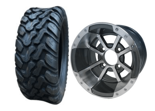 SGC 10" Storm Trooper Machined/Gunmetal Wheel - Aluminum Alloy / STEELENG 22"x10.5"-10" Mud Terrain Tires Combo - Set of 4
