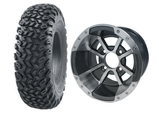 SGC 10" Storm Trooper Machined/Gunmetal Wheel - Aluminum Alloy / STEELENG 22"x11"-10" All Terrain Tire DOT approved Tires Combo - Set of 4
