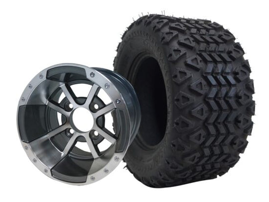 SGC 10" Storm Trooper Machined/Gunmetal Wheel - Aluminum Alloy / STEELENG 20"x10"-10" All Terrain Tire DOT approved Tires Combo - Set of 4