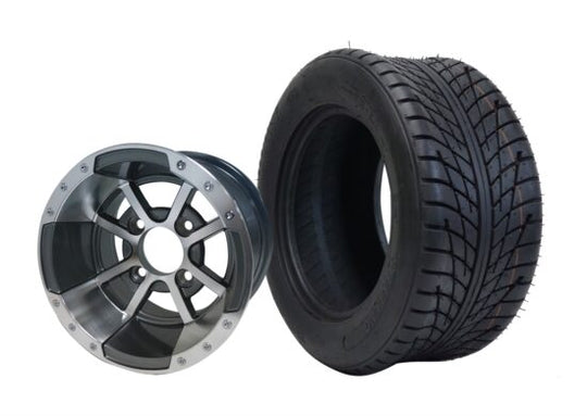 SGC 10" Storm Trooper Machined/Gunmetal Wheel - Aluminum Alloy / STEELENG 205/50-10 Low Profile Tire DOT Approved Tires Combo - Set of 4