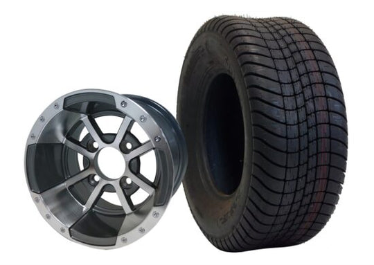 SGC 10" Storm Trooper Machined/Gunmetal Wheel - Aluminum Alloy / STEELENG 205/65-10 Comfort Ride Street Tire DOT approved Tires Combo - Set of 4