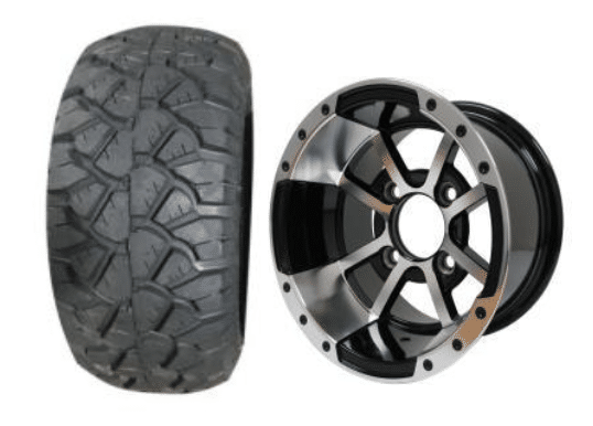 SGC 10" Storm Trooper Machined/Black Wheel - Aluminum Alloy / STEELENG 18"x9"-10" STINGER All Terrain Tire DOT approved Tires Combo - Set of 4