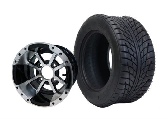 SGC 10" Storm Trooper Machined/Black Wheel - Aluminum Alloy / STEELENG 205/50-10 Low Profile Tire DOT Approved Tires Combo - Set of 4