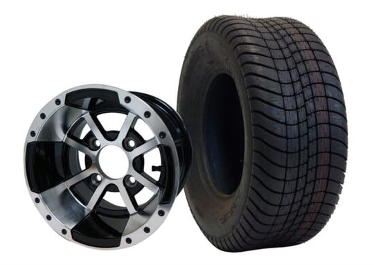 SGC 10" Storm Trooper Machined/Black Wheel - Aluminum Alloy / STEELENG 205/65-10 Comfort Ride Street Tire DOT approved Tires Combo - Set of 4