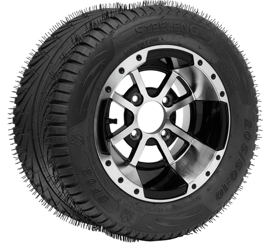SGC 10" Storm Trooper Machined/Black Wheel - Aluminum Alloy / STEELENG 205/50-10 QH Low Profile Tire DOT Approved Tires Combo - Set of 4