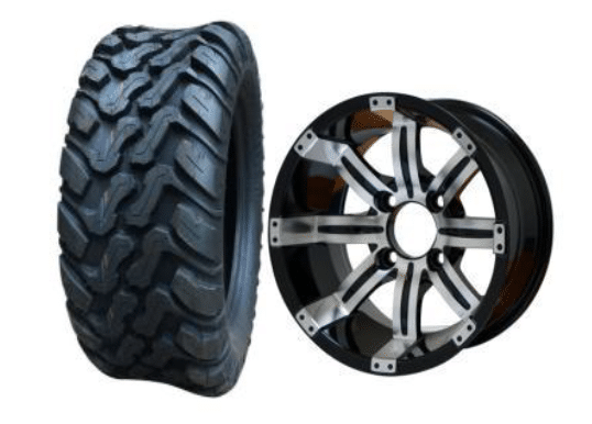 SGC 10" Tempest Machined/Black Wheel - Aluminum Alloy / STEELENG 22"x10.5"-10" Mud Terrain Tires Combo - Set of 4