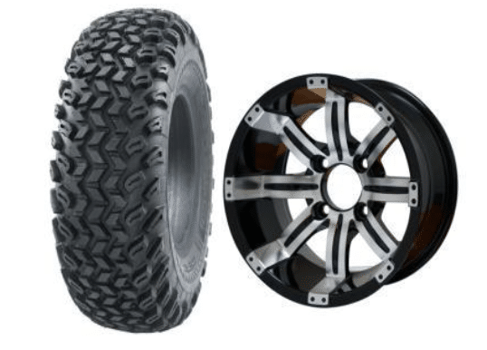 SGC 10″ Tempest Machined/Black Wheel – Aluminum Alloy / STEELENG 22″x11″-10″ All Terrain Tire DOT approved