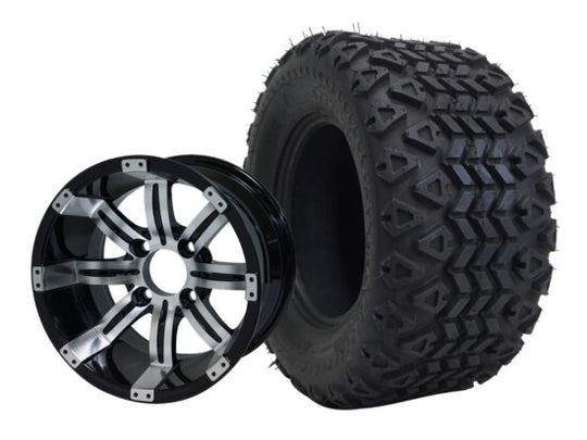 SGC 10" Tempest Machined/Black Wheel - Aluminum Alloy / STEELENG 18"x9"-10" All Terrain Tire DOT approved Tires Combo - Set of 4