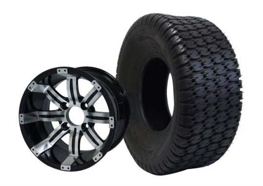 SGC 10" Tempest Machined/Black Wheel - Aluminum Alloy / STEELENG 22"x9.5"-10" Turf Tire Tires Combo - Set of 4