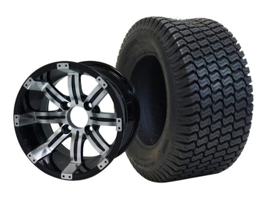 SGC 10" Tempest Machined/Black Wheel - Aluminum Alloy / STEELENG 20"x8"-10" Turf Tire Tires Combo - Set of 4