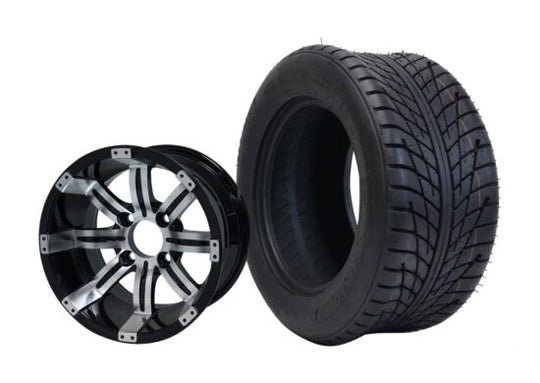 SGC 10" Tempest Machined/Black Wheel - Aluminum Alloy / STEELENG 205/50-10 Low Profile Tire DOT Approved Tires Combo - Set of 4