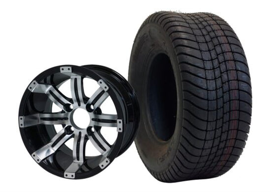 SGC 10" Tempest Machined/Black Wheel - Aluminum Alloy / STEELENG 205/65-10 Comfort Ride Street Tire DOT approved Tires Combo - Set of 4