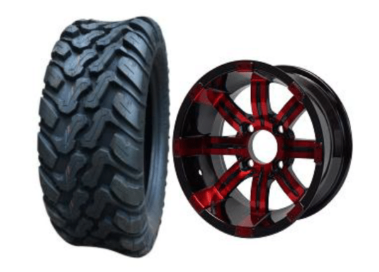 SGC 10" Tempest Red/Black Wheel - Aluminum Alloy / STEELENG 22"x10.5"-10" Mud Terrain Tires Combo - Set of 4