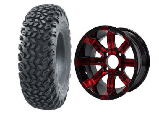 SGC 10" Tempest Red/Black Wheel - Aluminum Alloy / STEELENG 22"x11"-10" All Terrain Tire DOT approved Tires Combo - Set of 4