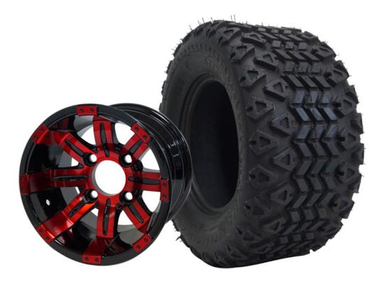 SGC 10" Tempest Red/Black Wheel - Aluminum Alloy / STEELENG 20"x10"-10" All Terrain Tire DOT approved Tires Combo - Set of 4