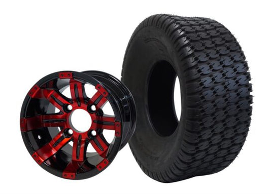 SGC 10" Tempest Red/Black Wheel - Aluminum Alloy / STEELENG 22"x9.5"-10" Turf Tire Tires Combo - Set of 4