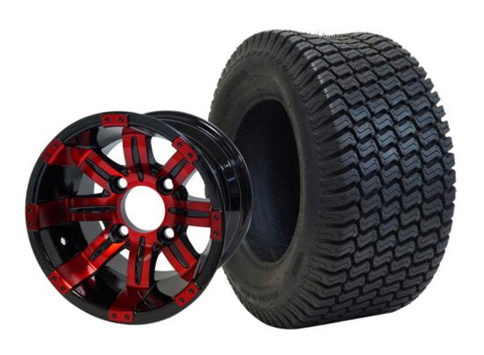 SGC 10" Tempest Red/Black Wheel - Aluminum Alloy / STEELENG 20"x8"-10" Turf Tire Tires Combo - Set of 4