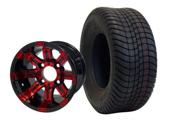SGC 10" Tempest Red/Black Wheel - Aluminum Alloy / STEELENG 205/65-10 Comfort Ride Street Tire DOT approved Tires Combo - Set of 4