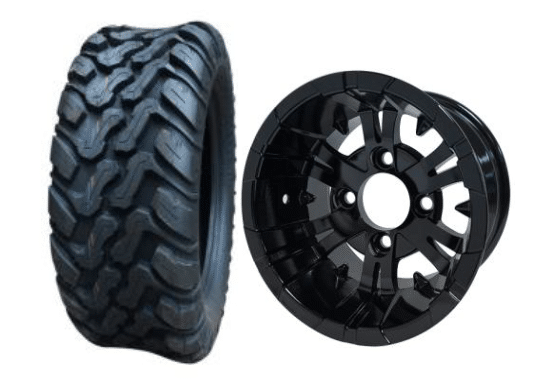 SGC 10" Vampire Glossy Black Wheel - Aluminum Alloy / STEELENG 22"x10.5"-10" Mud Terrain Tires Combo - Set of 4