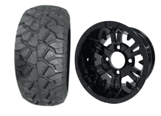 SGC 10" Vampire Glossy Black Wheel - Aluminum Alloy / STEELENG 18"x9"-10" STINGER All Terrain Tire DOT approved Tires Combo - Set of 4