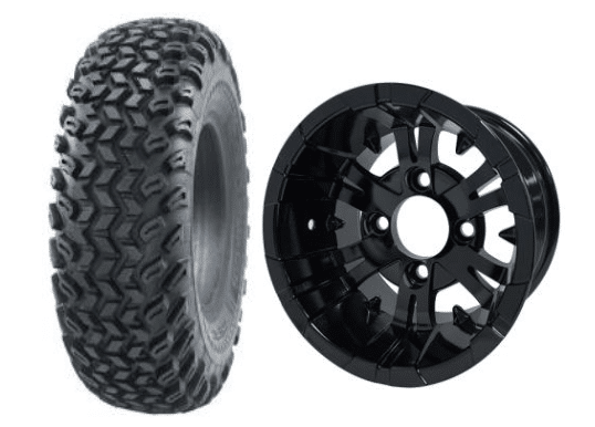 SGC 10" Vampire Glossy Black Wheel - Aluminum Alloy / STEELENG 22"x11"-10" All Terrain Tire DOT approved Tires Combo - Set of 4