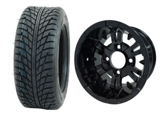 SGC 10" Vampire Glossy Black Wheel - Aluminum Alloy / STEELENG 205/50-10 Low Profile Tire DOT Approved Tires Combo - Set of 4