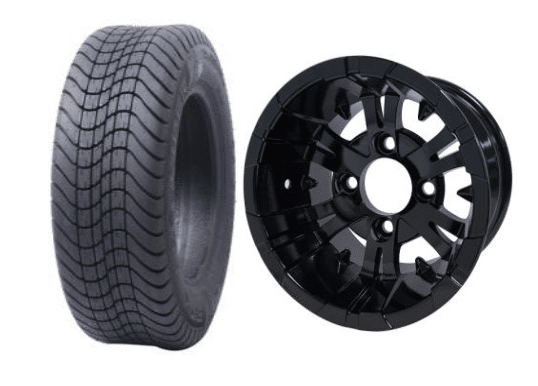 SGC 10" Vampire Glossy Black Wheel - Aluminum Alloy / STEELENG 205/65-10 Comfort Ride Street Tire DOT approved Tires Combo - Set of 4