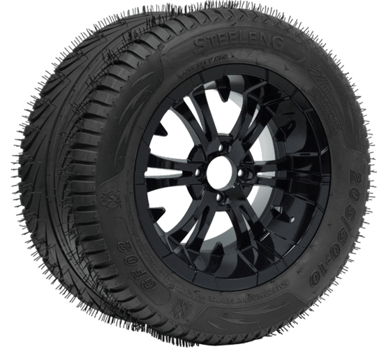SGC 10" Vampire Glossy Black Wheel - Aluminum Alloy / STEELENG 205/50-10 QH Low Profile Tire DOT Approved Tires Combo - Set of 4