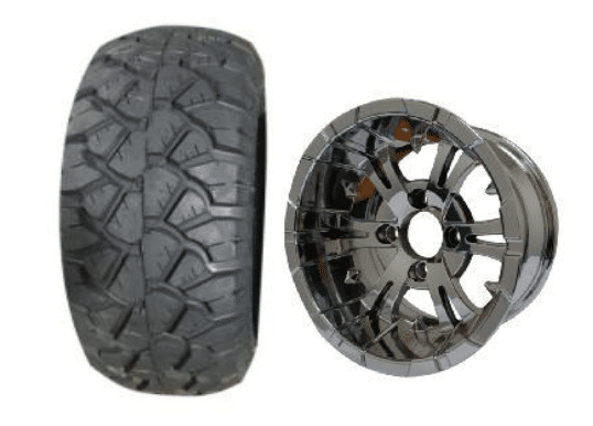 SGC 10" Vampire Chrome Wheel - Aluminum Alloy / STEELENG 18"x9"-10" STINGER All Terrain Tire DOT approved Tires Combo - Set of 4