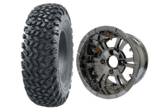 SGC 10" Vampire Chrome Wheel - Aluminum Alloy / STEELENG 22"x11"-10" All Terrain Tire DOT approved Tires Combo - Set of 4