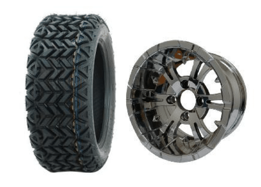 SGC 10" Vampire Chrome Wheel - Aluminum Alloy / STEELENG 20"x10"-10" All Terrain Tire DOT approved Tires Combo - Set of 4