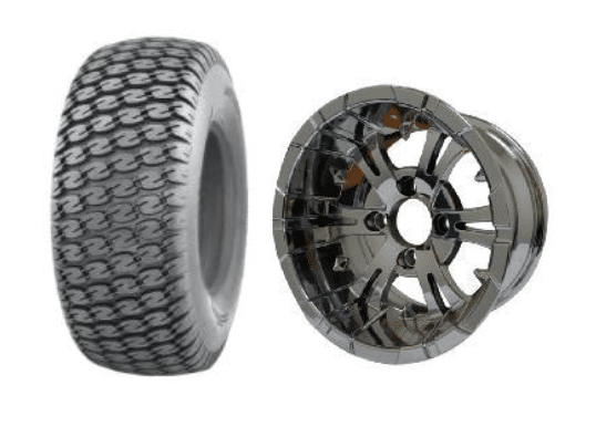 SGC 10" Vampire Chrome Wheel - Aluminum Alloy / STEELENG 22"x9.5"-10" Turf Tire Tires Combo - Set of 4