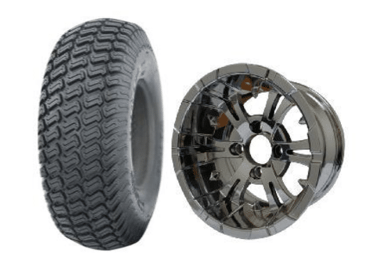 SGC 10" Vampire Chrome Wheel - Aluminum Alloy / STEELENG 20"x8"-10" Turf Tire Tires Combo - Set of 4