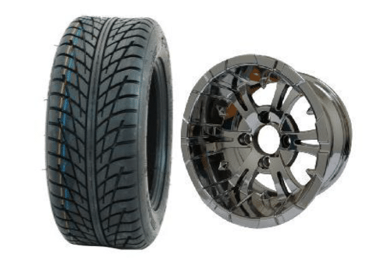 SGC 10" Vampire Chrome Wheel - Aluminum Alloy / STEELENG 205/50-10 Low Profile Tire DOT Approved Tires Combo - Set of 4