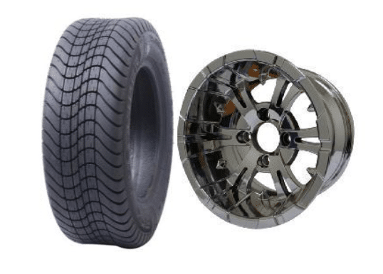 SGC 10" Vampire Chrome Wheel - Aluminum Alloy / STEELENG 205/65-10 Comfort Ride Street Tire DOT approved Tires Combo - Set of 4