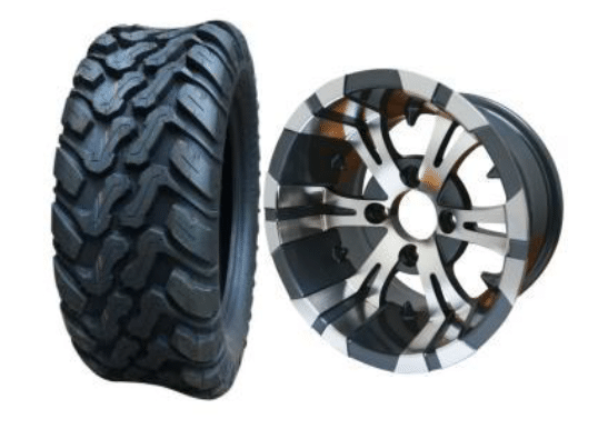 SGC 10" Vampire Machined/Gunmetal Wheel - Aluminum Alloy / STEELENG 22"x10.5"-10" Mud Terrain Tires Combo - Set of 4