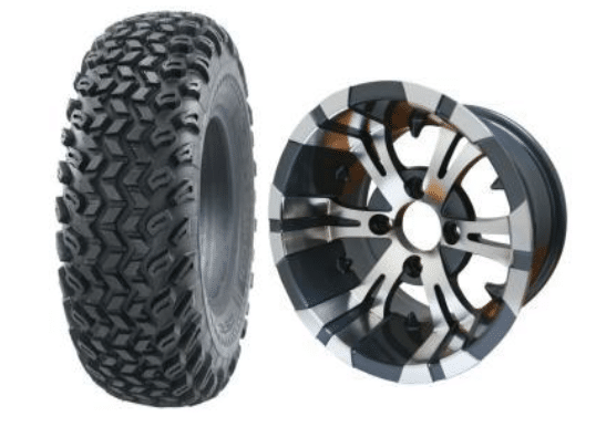 SGC 10" Vampire Machined/Gunmetal Wheel - Aluminum Alloy / STEELENG 22"x11"-10" All Terrain Tire DOT approved Tires Combo - Set of 4