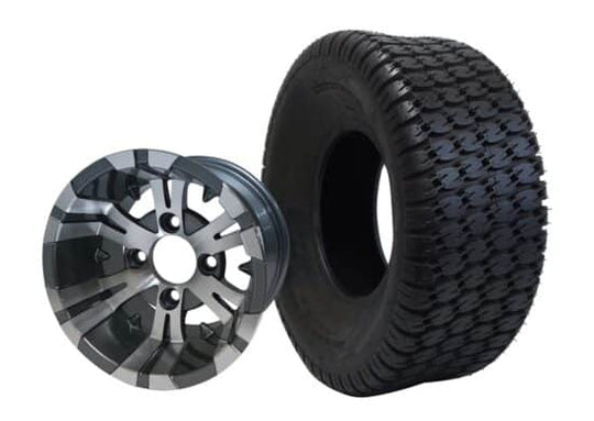 SGC 10" Vampire Machined/Gunmetal Wheel - Aluminum Alloy / STEELENG 22"x9.5"-10" Turf Tire Tires Combo - Set of 4