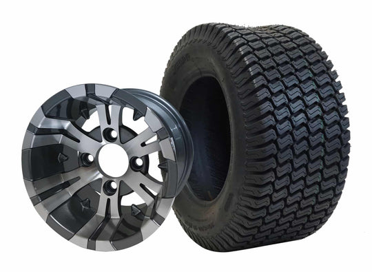 SGC 10" Vampire Machined/Gunmetal Wheel - Aluminum Alloy / STEELENG 20"x8"-10" Turf Tire Tires Combo - Set of 4
